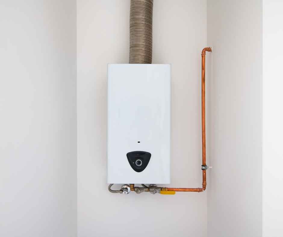 Tankless water heater on a wall of a home