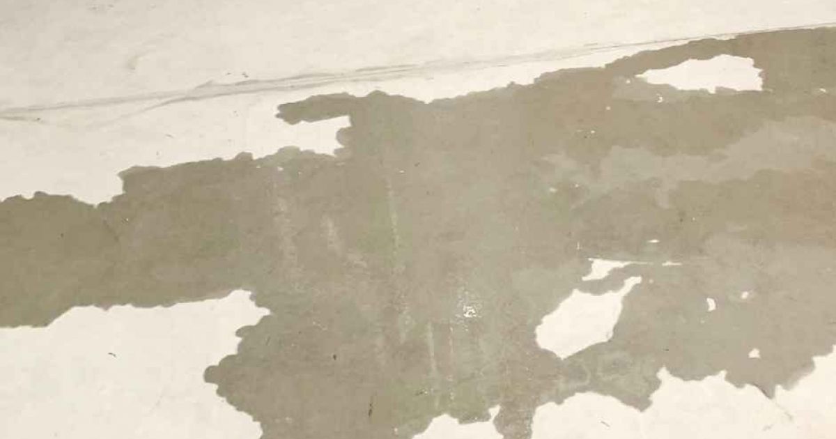 Slab leak shown by water on a concrete floor